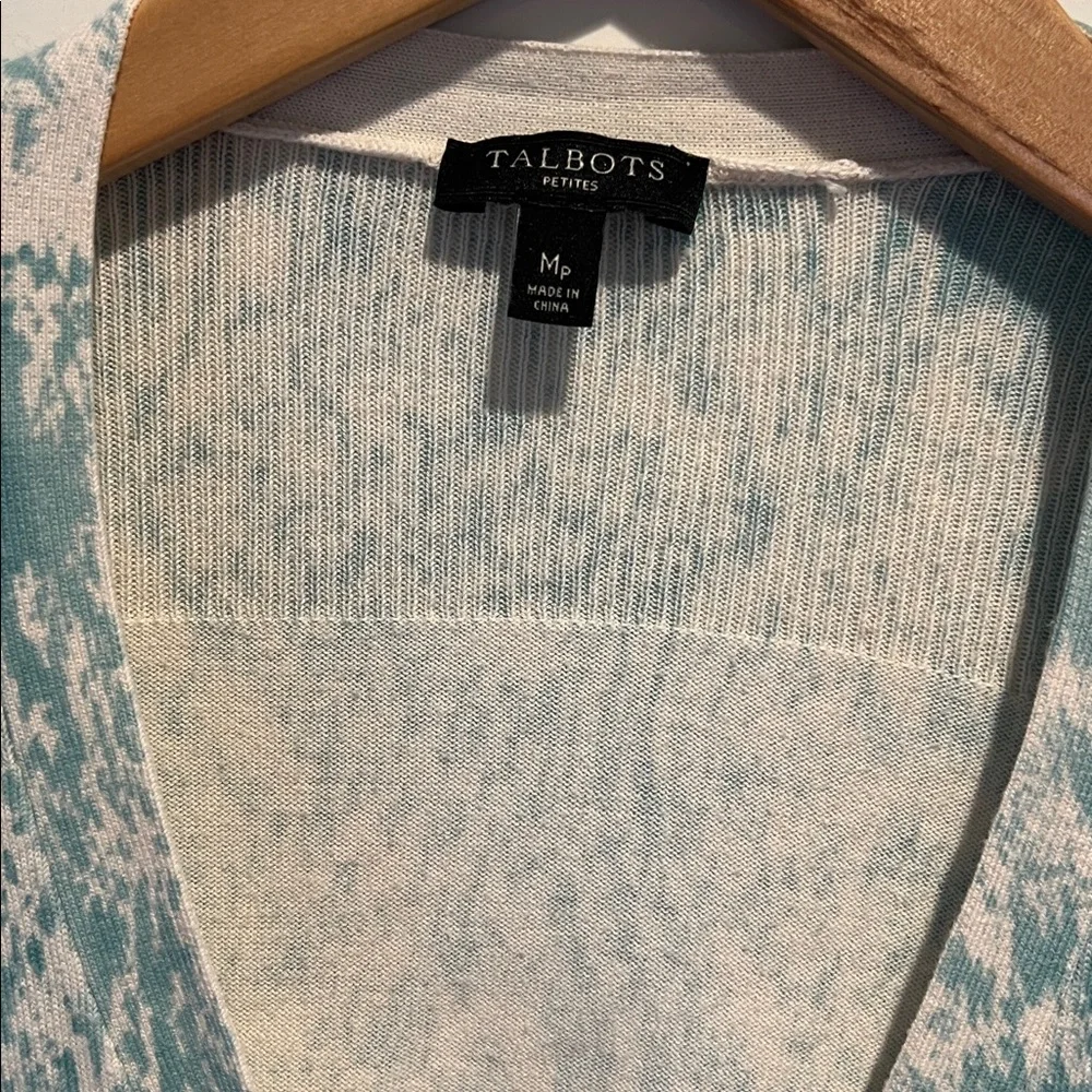 Talbots blue floral lightweight Cardigan Butterflies - Sz. Petite medium - Picture 2 of 6